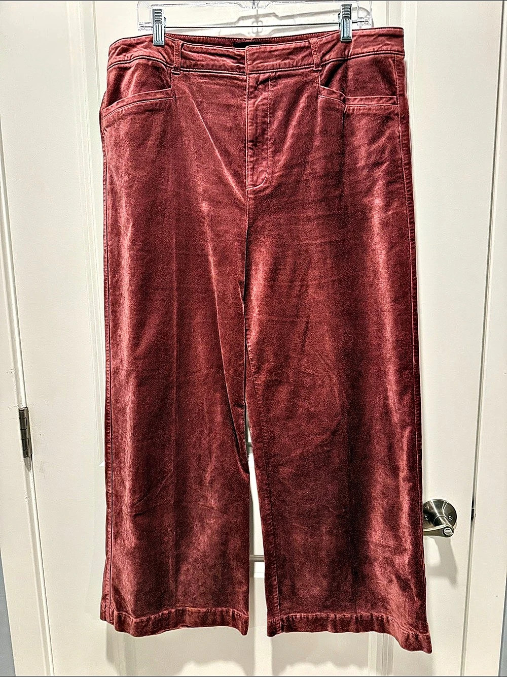 Paige Anessa High Waist Ankle Wide Leg Velvet Pants Red Waist 33